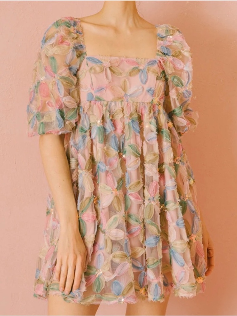 Sweet Lemon Stacy 3D Floral Sequin Tulle Mini Dress Small NWT Blue Pink Purple
